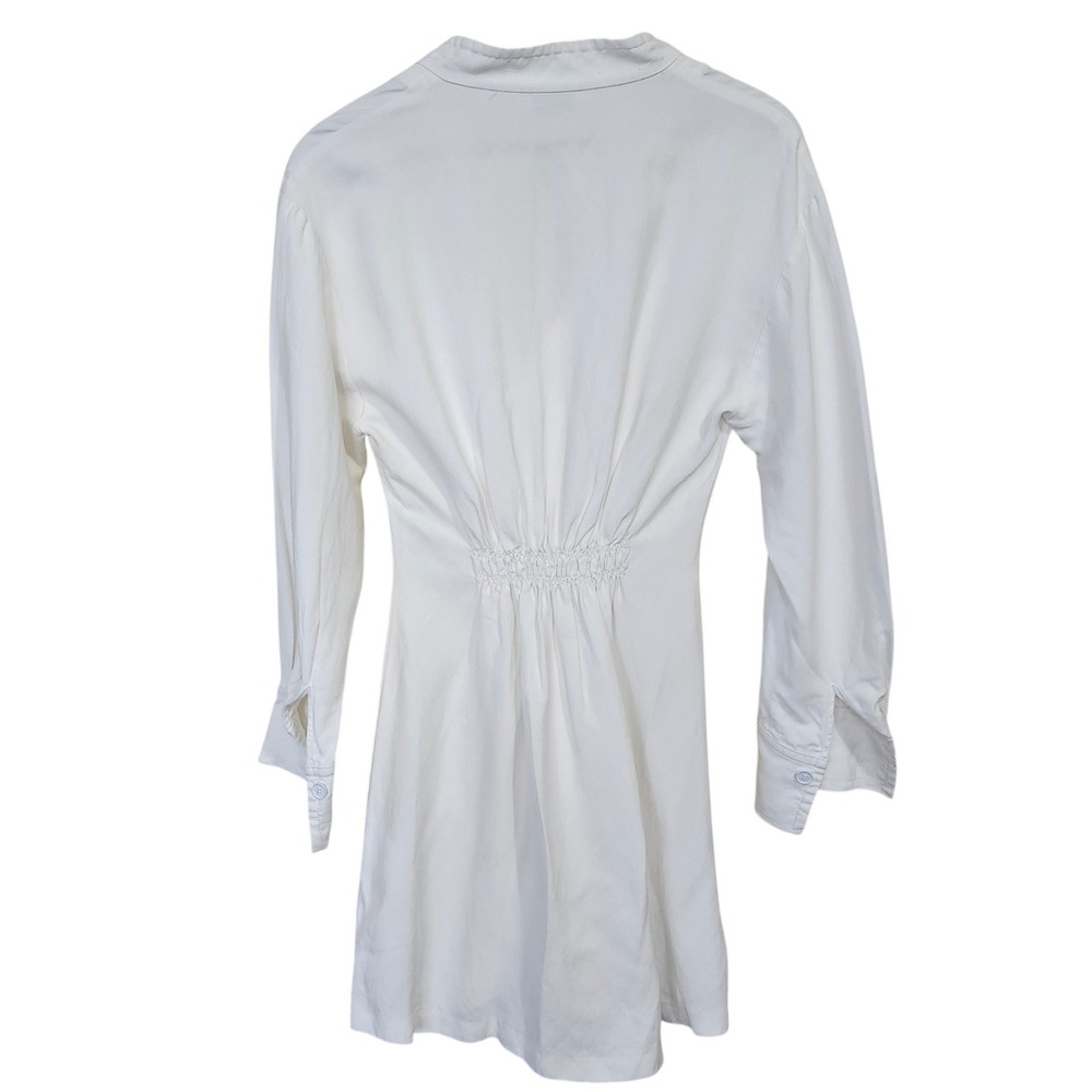 Sandro Paris Celia Mini Dress XS Womens White V-Neck Ruched Front Long Sleeve - Picture 3 of 10